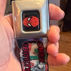 Buckle-Down Silver and Red Belt with Spider Design